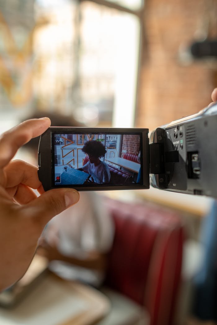 A selective focus on analog camera shooting a sceneΒ